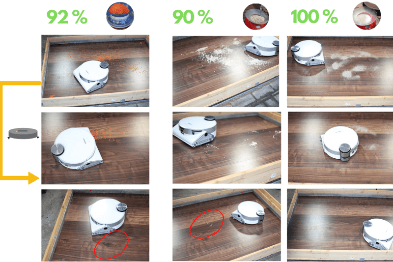 Das Saugtestergebnis des Samsung Jet Bot AI Plus auf dem Hartboden ist zu sehen.